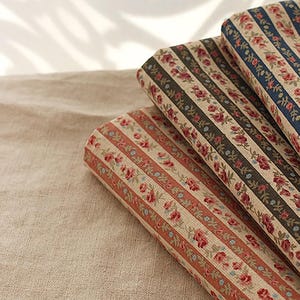 Antique Stripe Rose | Floral Cotton by the yard, made in Korea, 3 colors, Vintage Retro Flower Fabric Apparel Home Textiles, 110cm 44&quot; wide