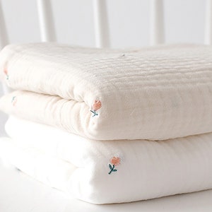 Heart Flower | Crinkle Cotton Triple Gauze Fabric by the yard Flower Embroidered Baby Blanket Cotton 2 colors Made in Korea 150cm 59" wide