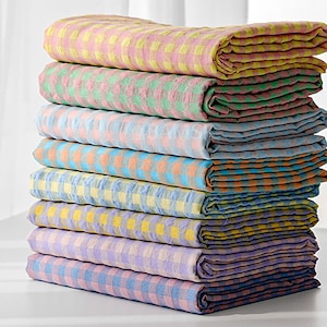 Holy Moly Mix Check, Poly Cotton by the yard, 8 colors, made in Korea, Yarn Dyed Gingham, Polyester Cotton, Wide Check Fabric, 140cm 55"wide