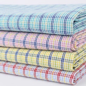 Small Plaid | Seersucker by the yard 4 colors made in Korea Multi-color Check Pattern Yarn Dyed Fabric Summer Bedding Apparel 110cm 44" wide