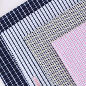 Plaid | Seersucker by the yard 4 colors made in Korea Check Pattern Yarn Dyed Fabric Wide Cotton Poly Summer Bedding, Apparel 110cm 44" wide
