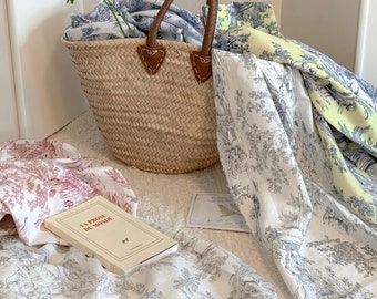 Signature | Toile de Jouy Fabric, Cotton Linen by the yard, 8 colors, made in Korea, Vintage French Fabric, Home Textiles, 145cm 57"wide