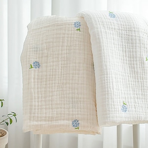 Hydrangea | Crinkle Cotton Triple Gauze Fabric by the yard Flower Embroidered Baby Blanket Cotton 2 colors Made in Korea 150cm 59" wide