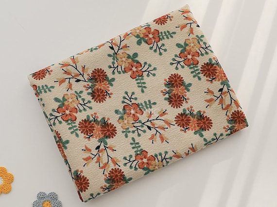 Coneflowers | 21Wale Corduroy Fabric by the yard Premium Soft Polyester Corduroy Soft Vintage Flower Upholstery made in Korea 145cm 57"wide