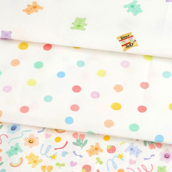 Sweet Bears | OEKO-TEX® Cotton by the yard made in Korea 3 colors Premium Plain Weave Fabric Soft Pajama Nursery Home Textiles 110cm 44"wide