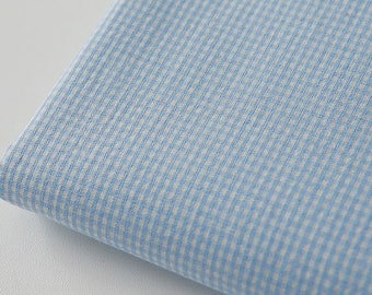 Baby Blue | Gingham Seersucker by the yard  Yarn Dyed Cotton Soft Cool Summer Dress Pajama Bedding Blanket Fabric made in Korea 110cm44"wide