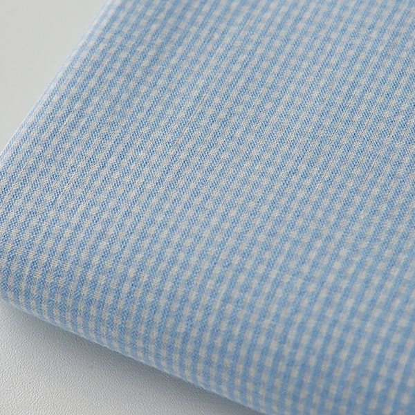 Baby Blue | Gingham Seersucker by the yard  Yarn Dyed Cotton Soft Cool Summer Dress Pajama Bedding Blanket Fabric made in Korea 110cm44"wide