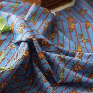 Chevalier Blue | Horse Print Cotton by the yard made in Korea Equestrian Interior Plain Weave Cotton Pajama Bedding Fabric 110cm 44&quot; wide