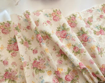 Retro Spring Blossom | Vintage Floral Fabric, Cotton Linen by the yard, made in Korea, Dressmaking, Quilting, Home Textiles, 145cm 57"wide