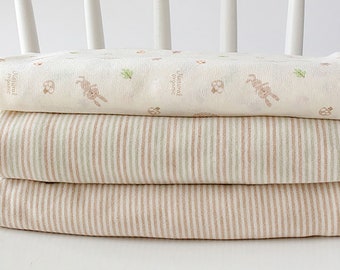 Rabbit Tree | Organic Cotton Knit by the yard, 3 colors, made in Korea, Single Layer Stretchy Cotton Jersey, Nursery Fabric, 150cm 59" wide
