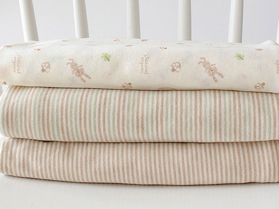 Rabbit Tree | Organic Cotton Knit by the yard, 3 colors, made in Korea, Single Layer Stretchy Cotton Jersey, Nursery Fabric, 150cm 59" wide