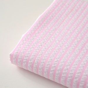 Pink Pop | Striped Cotton Seersucker by the yard made in Korea Yarn Dyed Soft Summer Bedding Pajama Dress Home Textile Fabric 110cm 44" wide