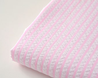 Pink Pop | Striped Cotton Seersucker by the yard made in Korea Yarn Dyed Soft Summer Bedding Pajama Dress Home Textile Fabric 110cm 44" wide
