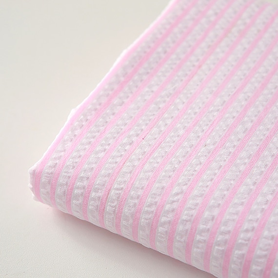 Pink Pop | Striped Cotton Seersucker by the yard made in Korea Yarn Dyed Soft Summer Bedding Pajama Dress Home Textile Fabric 110cm 44" wide
