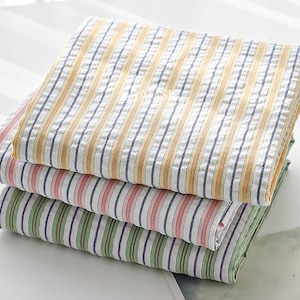 Pastel Stripe | Cotton Seersucker by the yard 3 colors made in Korea, Multi-color Striped Yarn Dyed Fabric Summer Bedding, 110cm 44" wide