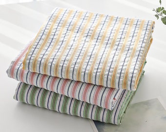 Pastel Stripe | Cotton Seersucker by the yard 3 colors made in Korea, Multi-color Striped Yarn Dyed Fabric Summer Bedding, 110cm 44" wide