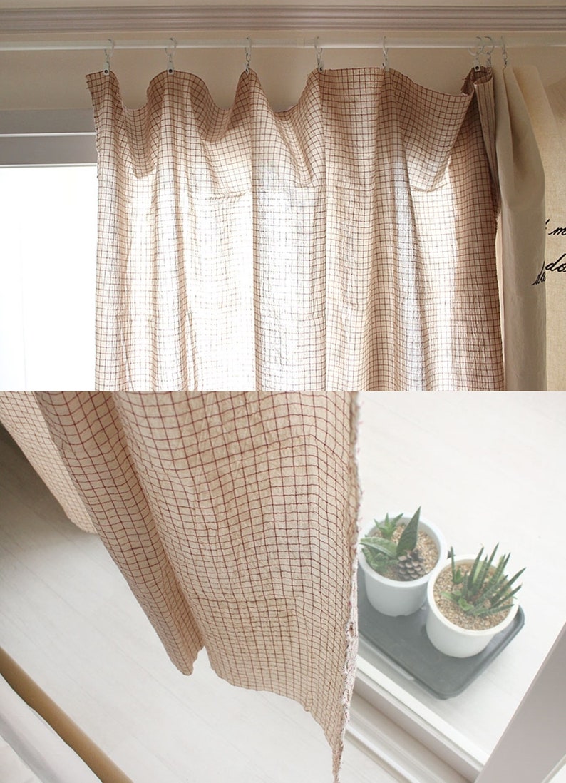French Red Washed Cotton Linen by the yard 2 patterns made in Korea Window Pane Stripe Curtain Tablecloths Home Textiles 145cm 57 wide image 2