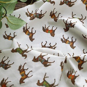 Chevalier White | Horse Print Cotton by the yard made in Korea Equestrian Interior Plain Weave Cotton Pajama Bedding Fabric 110cm 44&quot; wide