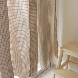 French Red Washed Cotton Linen by the yard 2 patterns made in Korea Window Pane Stripe Curtain Tablecloths Home Textiles 145cm 57 wide image 7