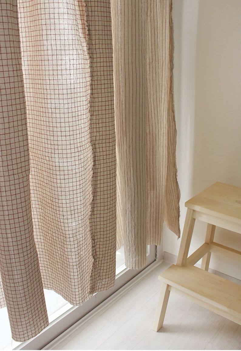 French Red Washed Cotton Linen by the yard 2 patterns made in Korea Window Pane Stripe Curtain Tablecloths Home Textiles 145cm 57 wide image 7