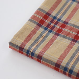 Sunset Check  | Washed Cotton by the yard made in Korea Yarn Dyed Vintage Retro Check Cotton Fabric Tablecloths Shirts Cushion 110cm 44&quot;wide