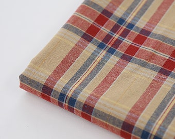 Sunset Check  | Washed Cotton by the yard made in Korea Yarn Dyed Vintage Retro Check Cotton Fabric Tablecloths Shirts Cushion 110cm 44"wide