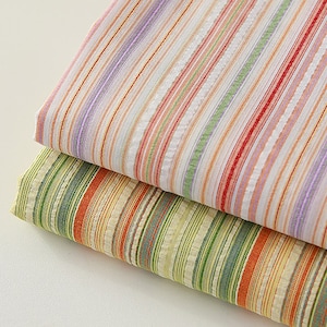 Rainbow Sherbet | Cotton Seersucker by the yard 2 colors Multi-color Striped Yarn Dyed Fabric Soft Summer Pajama made in Korea 110cm 44"wide