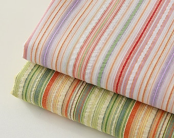 Vintage Multicolored Striped Seersucker Cotton Fabric by the Half