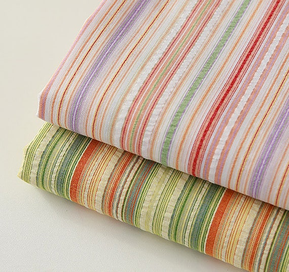 Rainbow Sherbet | Cotton Seersucker by the yard 2 colors Multi-color Striped Yarn Dyed Fabric Soft Summer Pajama made in Korea 110cm 44"wide