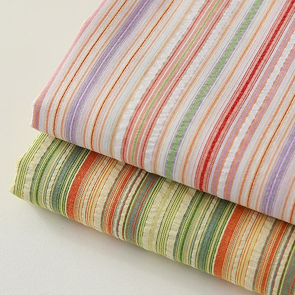 Rainbow Sherbet | Cotton Seersucker by the yard 2 colors Multi-color Striped Yarn Dyed Fabric Soft Summer Pajama made in Korea 110cm 44"wide