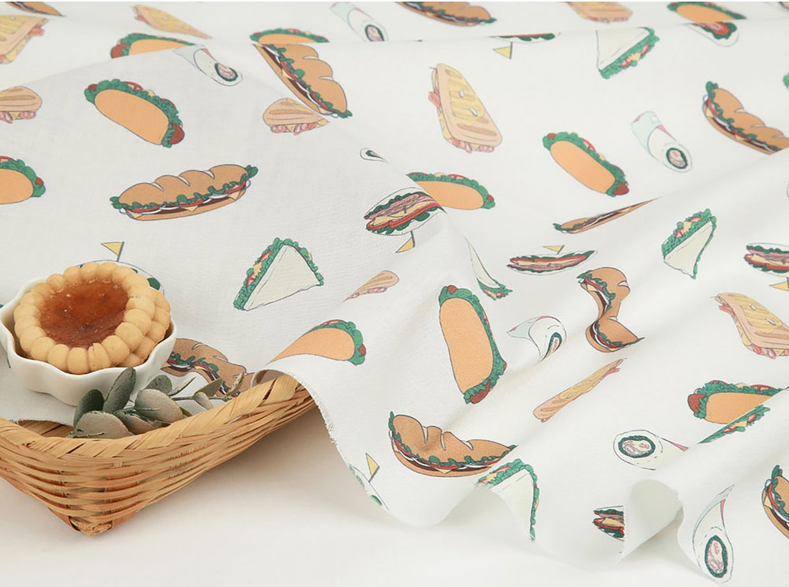 Sandwiches Cotton Fabric by the yard Plain Weave Cotton Etsy
