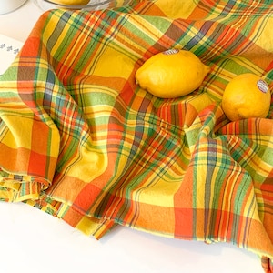Dill Butter | Washed Cotton by the yard, 2 colors, made in Korea, Yarn Dyed Check Fabric, Plaid Shirt, Bedding, Tablecloths, 150cm 59&quot;wide