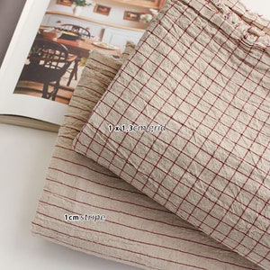 French Red Washed Cotton Linen by the yard 2 patterns made in Korea Window Pane Stripe Curtain Tablecloths Home Textiles 145cm 57 wide image 10