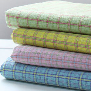 Fresh Check | Yarn Dyed Cotton by the yard, 4 colors, made in Korea, Vintage Plaid Cotton, Rustic Check Fabric, Retro Pattern, 148cm 58&quot;wide
