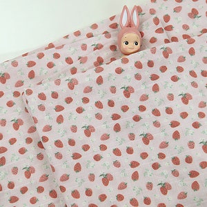 Strawberries | Cotton Double Gauze Fabric by the yard Printed Muslin Swaddle Cotton Printed Gauze Baby Blankets Made in Korea 150cm 59" wide