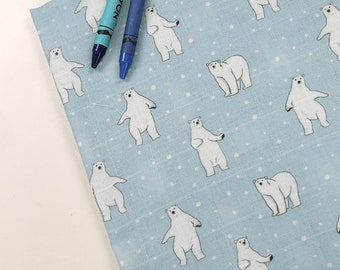 Polar Bear | Cotton Double Gauze Fabric by the yard Printed Muslin Swaddle Cotton Printed Gauze Baby Blankets Made in Korea 150cm 59" wide