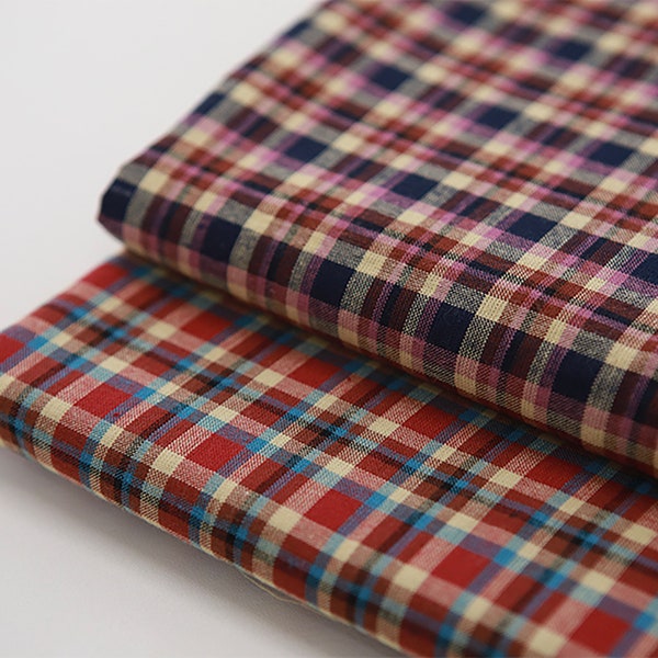 Retro Small Check | Washed Cotton by the yard made in Korea 2 colors Yarn Dyed Vintage Retro Check Cotton Tablecloths Shirts 147cm 58" wide