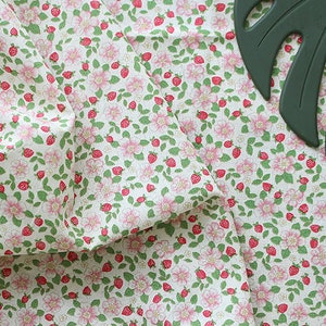 Strawberry Flowers | Floral Cotton by the yard, made in Korea, Rustic Floral Fabric for Apparels, Tablecloths, Home Textiles, 110cm 44" wide