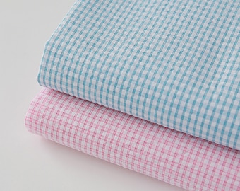 Mini Chou - Check Pattern Seersucker, Yarn Dyed Cotton Fabric by the yard, 2 colors, made in Korea, Summer Dress, Bedding, 110cm, 44"wide