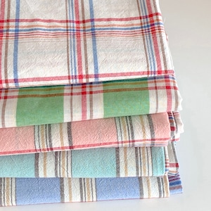 Cotton Candy | Washed Cotton by the yard, 5 colors, made in Korea, Yarn Dyed Check Fabric, Plaid Shirt, Bedding, Tablecloths, 147cm 58&quot;wide