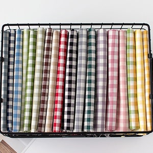 9mm Retro Gingham Check | Cotton by the yard 18 colors made in Korea Yarn Dyed Premium Chambray Cotton Dress Apron Tablecloths 110cm 44"wide