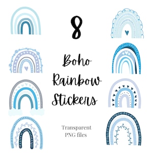 Blue Boho Rainbows 2, autocollants arc-en-ciel boho, clipart arc-en-ciel boho, arcs-en-ciel de bébé garçon, arcs-en-ciel boho neutres, arcs-en-ciel boho gris, arc-en-ciel png
