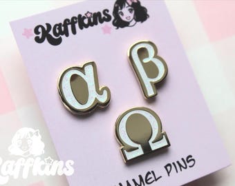 Pines de esmalte de manga y anime Omegaverse dorados con purpurina: Alfa, Beta, Omega y Kaffkins