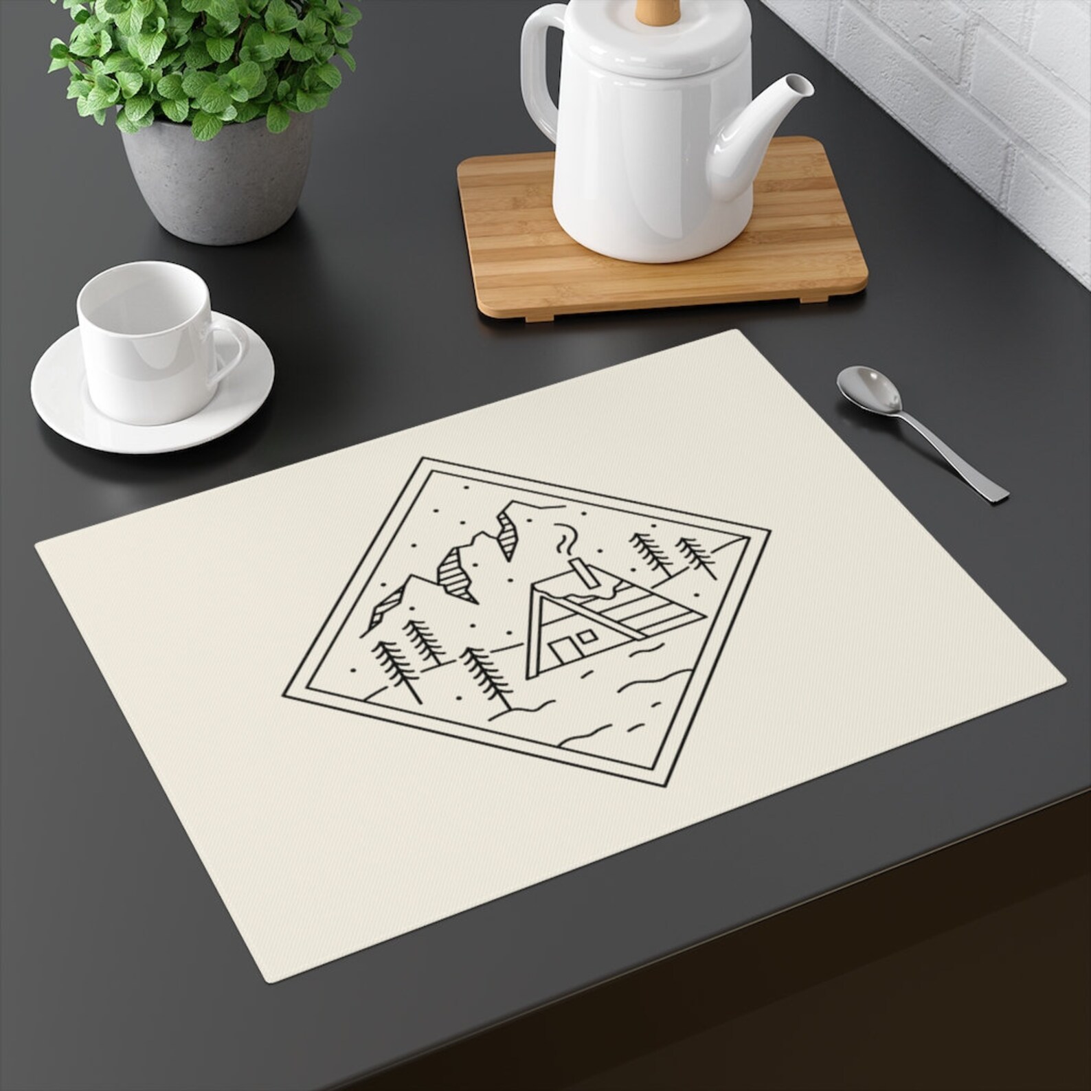 Camping PLACEMAT Minimalist Placemat Line Drawing Placemat Etsy