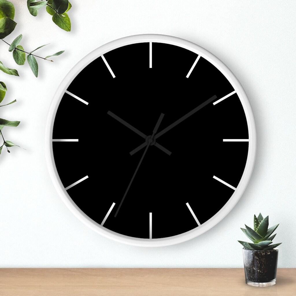 Deep Black Wall Clock Minimalist Wall Clock Monochrome Wall Clock