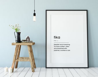 PRINTED: FIKA Definition Poster | Fika Poster | Fika Print | Coffee Poster | Coffee Print | Sweden Poster | Scandinavian Wall Art | Fika Art
