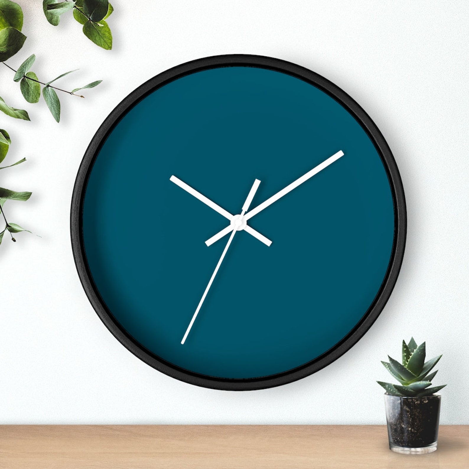 Blue Wall Clock Dark Teal Wall Clock Minimalist Wall Clock Etsy