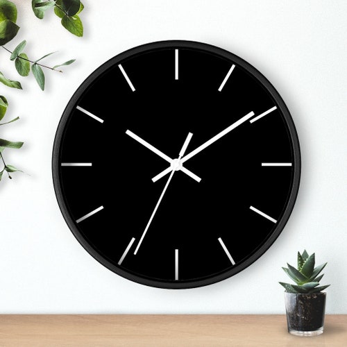 Black Wall Clock Classic Design Black and White Minimalist Etsy