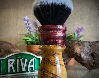 Stabilized spalted beech tree and resin shaving brush. 26 mm super-soft synthetic knot