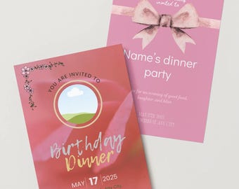 Pink Birthday Invitation card | Editable Canva Invitation, Menu & Program Templates | Customized Digital E-invite